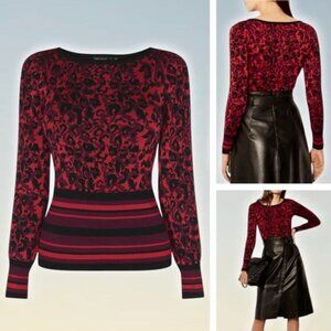 KAREN MILLEN Waist Stripe Leopard Print Jacquard Jumper Sz XS